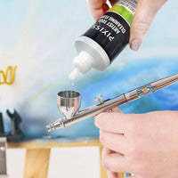 Pixiss - Airbrush Cleaning Kit Brush Cleaner Solution - Airbrush Clean Pot Glass Cleaning Jar with Holder, Air Brush Cleaner and Thinner, 5pc Cleaning Needles, 5pc Cleaning Brushes, 1 Wash Needle, 2 Filters