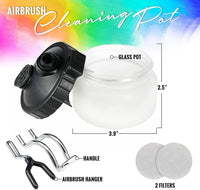 Pixiss - Airbrush Cleaning Kit Brush Cleaner Solution - Airbrush Clean Pot Glass Cleaning Jar with Holder, Air Brush Cleaner and Thinner, 5pc Cleaning Needles, 5pc Cleaning Brushes, 1 Wash Needle, 2 Filters