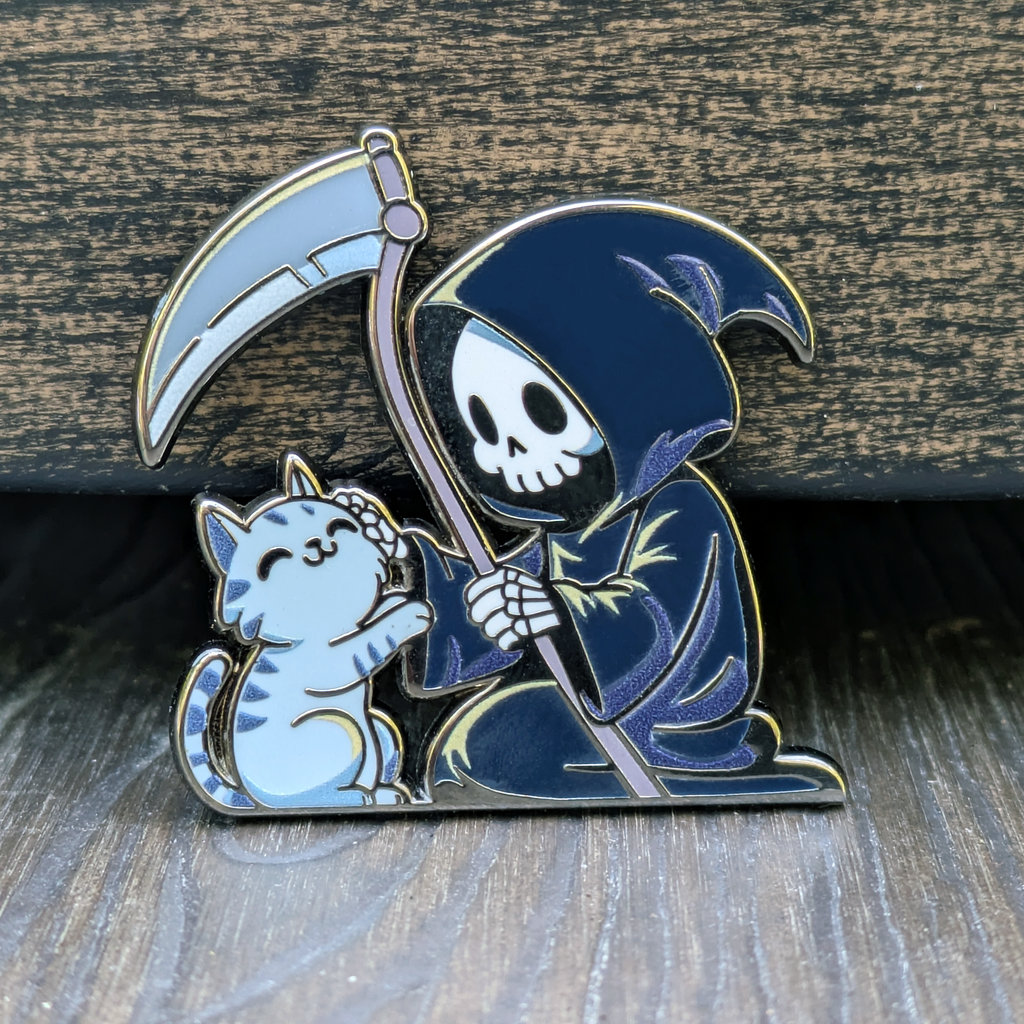 Mimic Gaming Co - Grim Reaper Petting Cat Hard Enamel Pin -1.5"