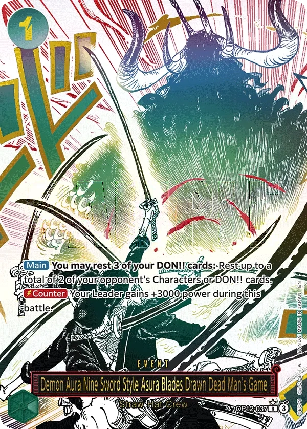 Demon Aura Nine Sword Style Asura Blades Drawn Dead Man's Game - LEGACY OF THE MASTER- [OP-12] (OP12-037_p1) #037_p1 [Alt Art]