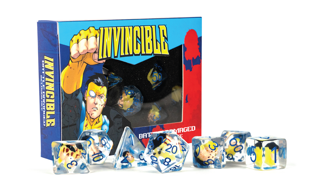 FanRoll by Metallic Dice Games - Invincible Blood Damaged Resin Poly Dice Set