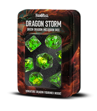 FanRoll by Metallic Dice Games - Dragon Storm Inclusion Resin Dice Set: Green Dragon