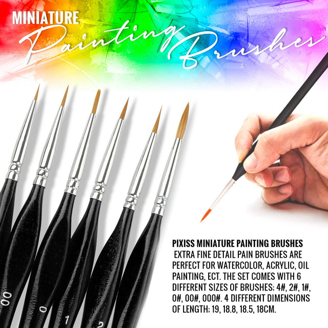 Pixiss - PIXISS Fine Tip Miniature Brushes - 6PC