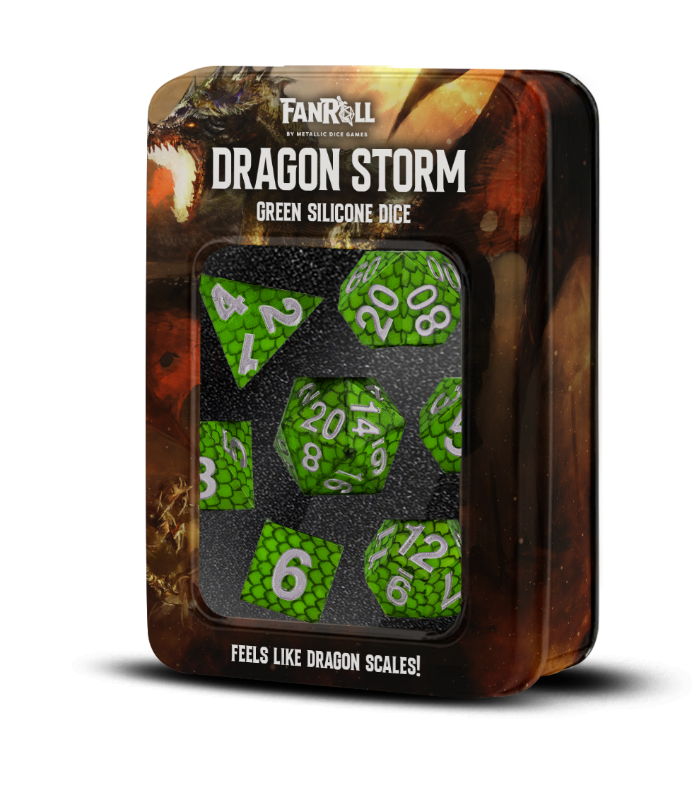 FanRoll by Metallic Dice Games - Dragon Storm Silicone Dice Set: Green Dragon Scales