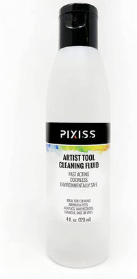 Pixiss - Airbrush Cleaning Kit Brush Cleaner Solution - Airbrush Clean Pot Glass Cleaning Jar with Holder, Air Brush Cleaner and Thinner, 5pc Cleaning Needles, 5pc Cleaning Brushes, 1 Wash Needle, 2 Filters