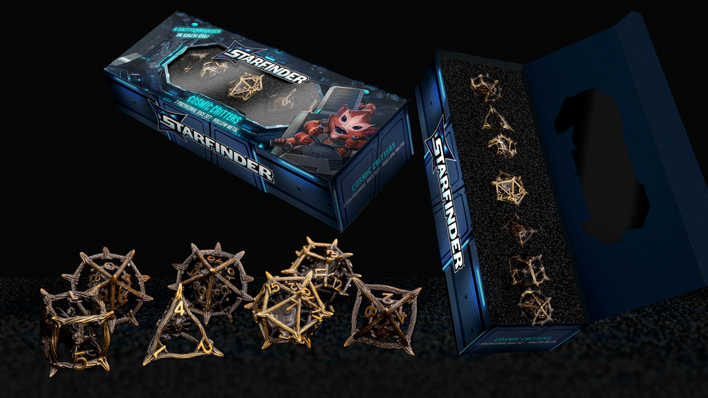 FanRoll by Metallic Dice Games - Cosmic Critters Skittermander Hollow Metal Dice Set