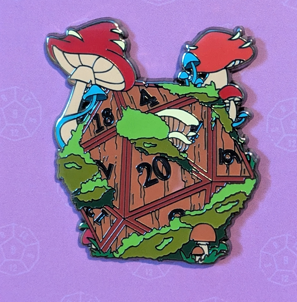 Mimic Gaming Co - Forest Mushroom D20 Hard Enamel Pin -1.5"