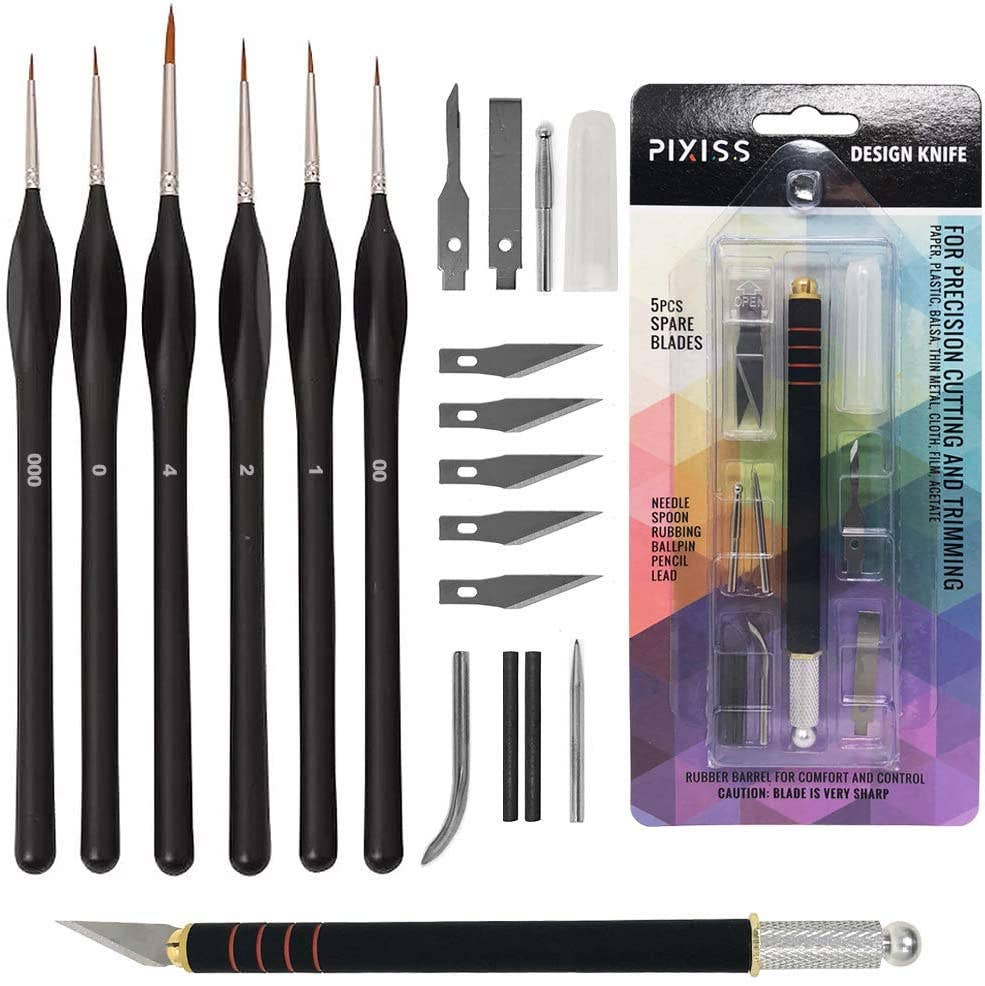 Pixiss - PIXISS Miniature Brushes with Precision Crafting Knife Bundl