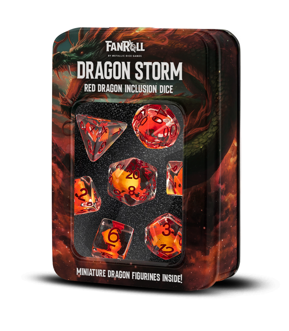 FanRoll by Metallic Dice Games - Dragon Storm Inclusion Resin Dice Set: Red Dragon