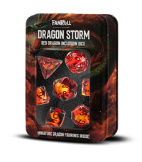FanRoll by Metallic Dice Games - Dragon Storm Inclusion Resin Dice Set: Red Dragon