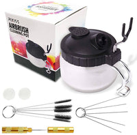 Pixiss - Airbrush Cleaning Kit Brush Cleaner Solution - Airbrush Clean Pot Glass Cleaning Jar with Holder, Air Brush Cleaner and Thinner, 5pc Cleaning Needles, 5pc Cleaning Brushes, 1 Wash Needle, 2 Filters