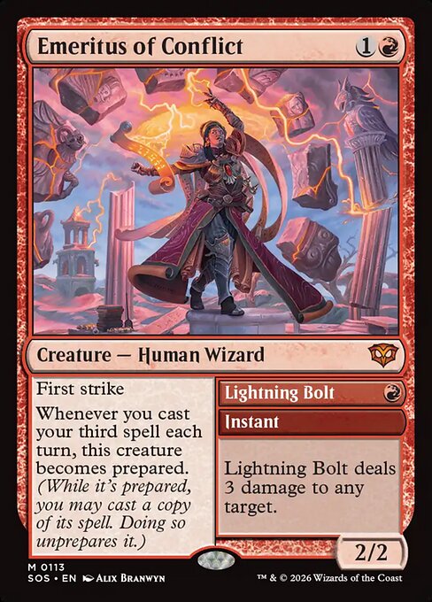 Emeritus of Conflict // Lightning Bolt - Secrets of Strixhaven (SOS) #113