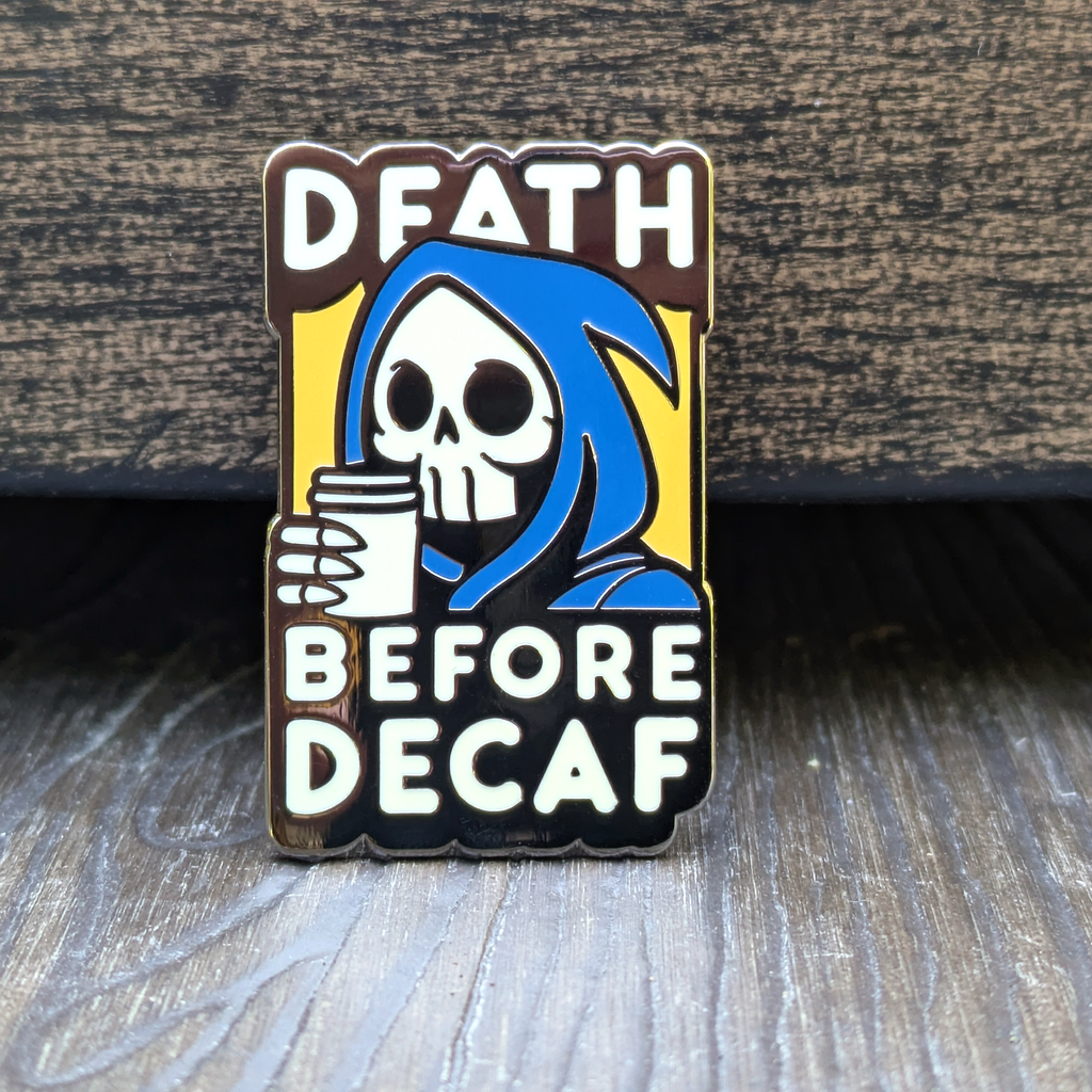 Mimic Gaming Co - Death Before Decaf Grim Reaper Enamel Pin - 1.5"