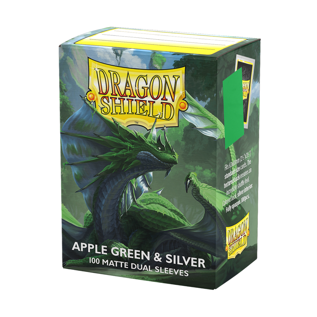 Dragon Shield - Apple Green & Silver - Matte Dual Standard Sleeves (100 Sleeves)
